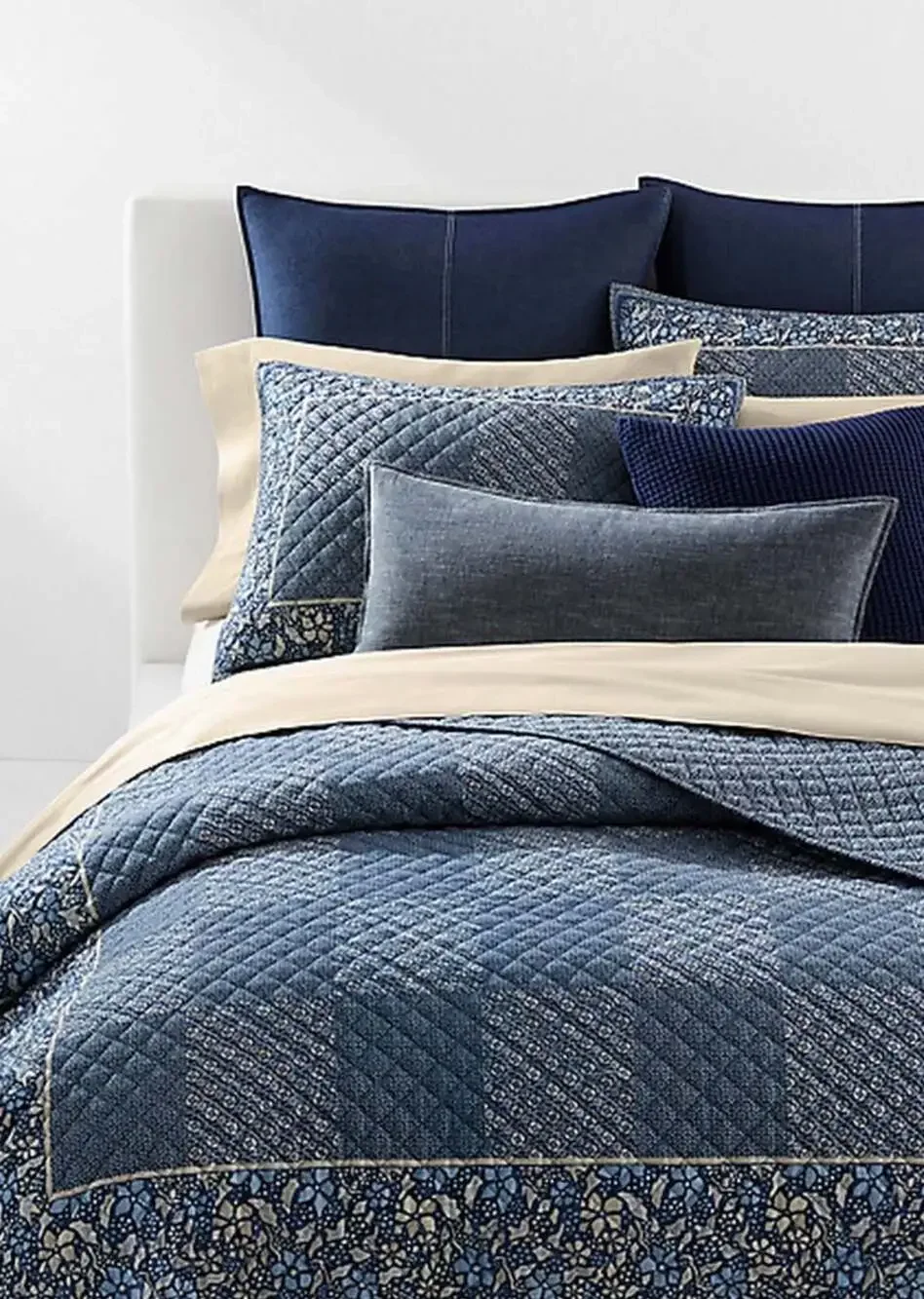 Ralph Lauren Penwood Indigo Multi Patchwork 100% Cotton Quilt King NEW SEALED - Picture 5 of 8